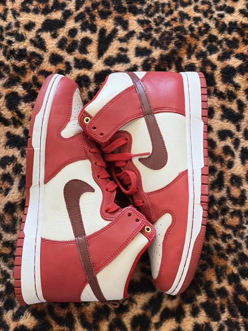 Nike Dunk High Red, Brown & White Leather Sneakers